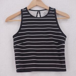 DECREE Black and White Stripe Tank Crop Halter Top Size XS